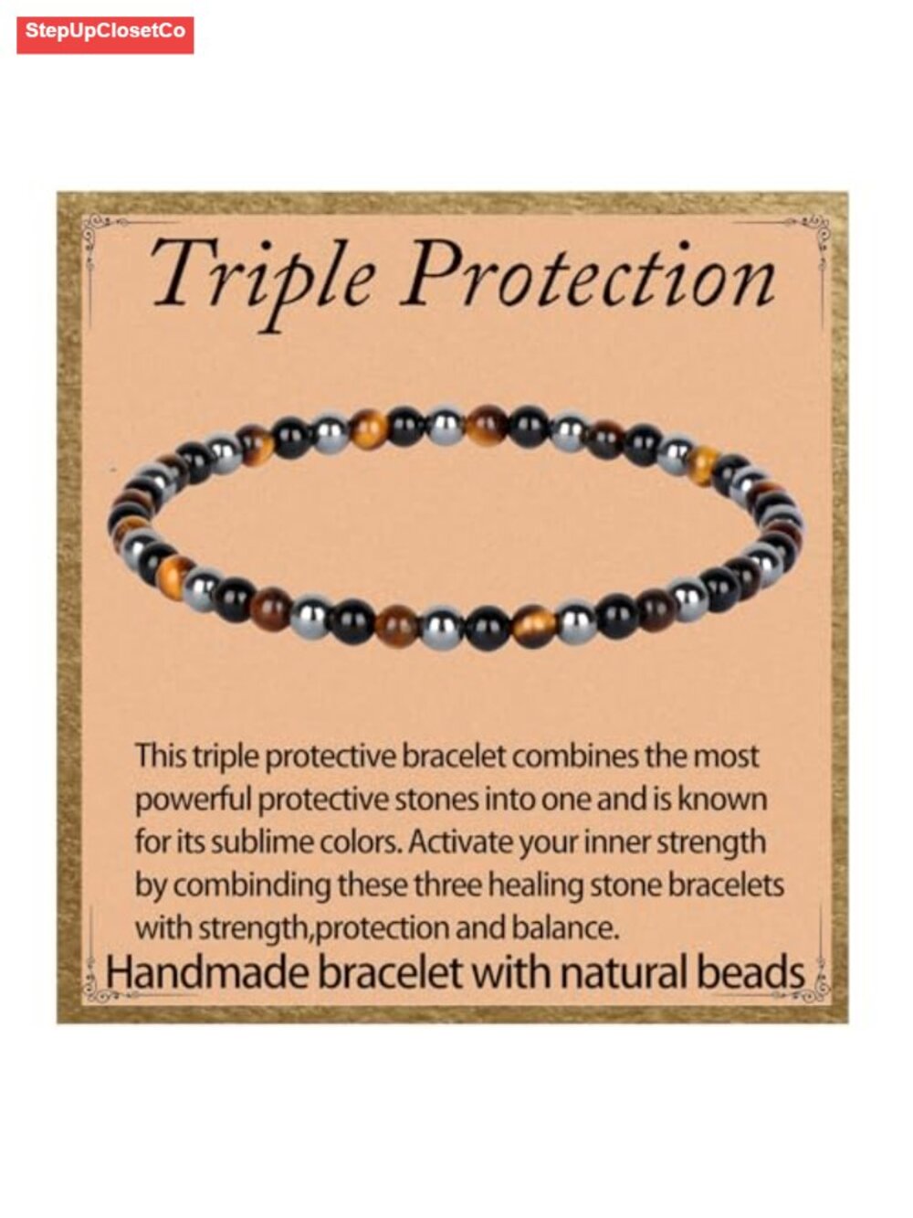 Handmade Natural Stone Stretch Bracelet Crystal Healing Beads Onyx Tiger